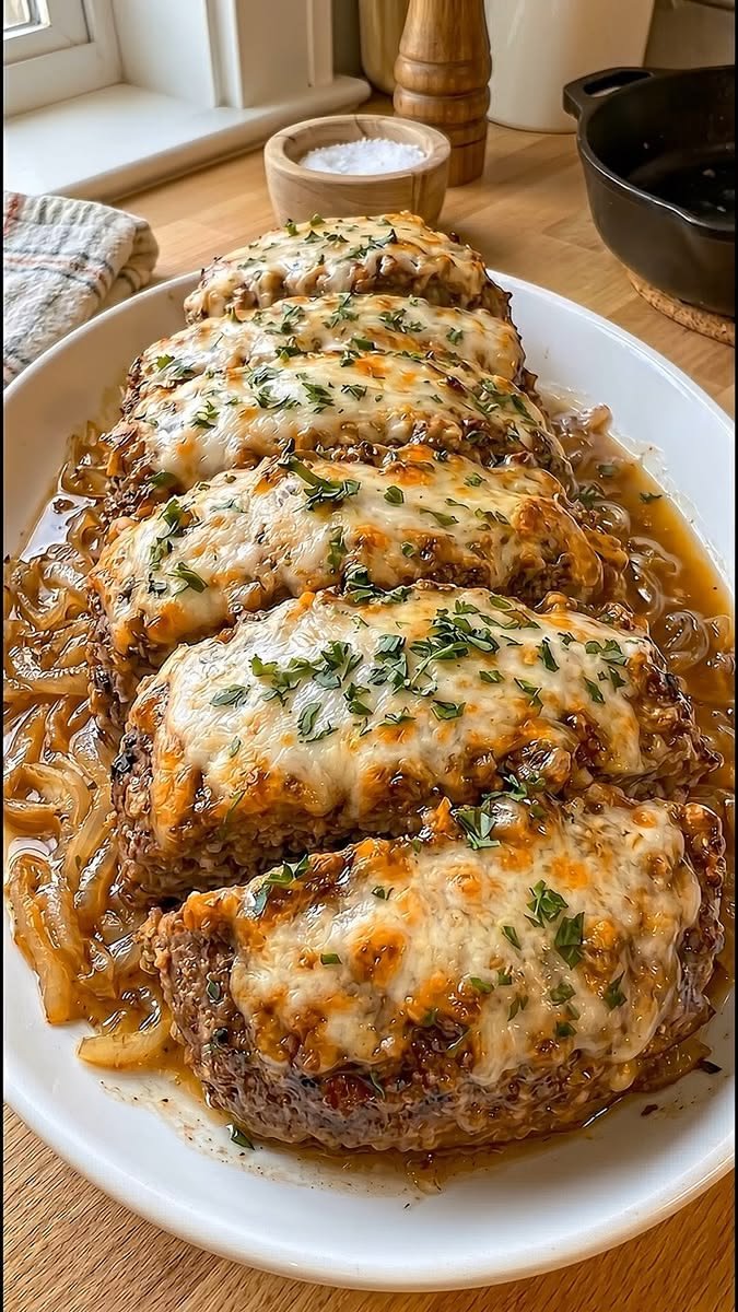 French Onion Salisbury Steak Meatloaves