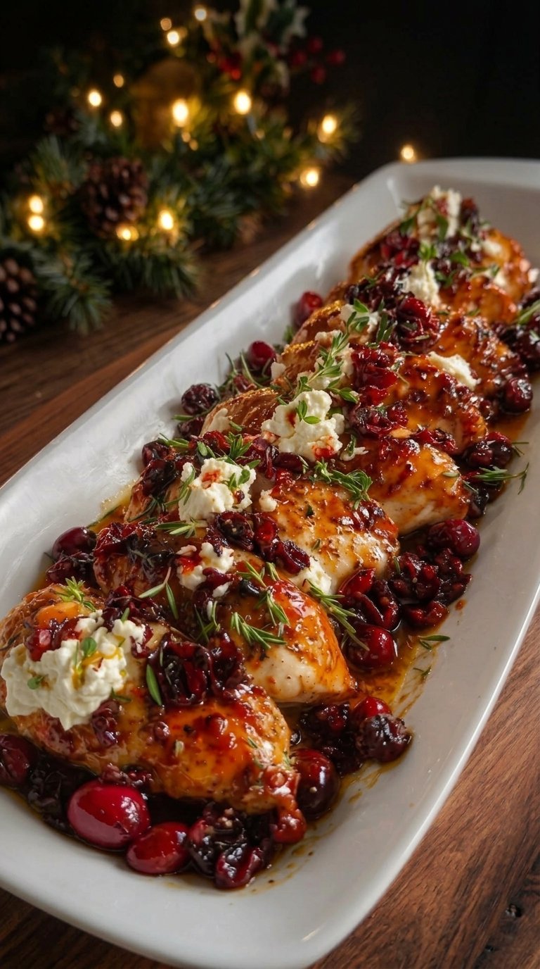 Golden Honey-Cranberry Chicken with Creamy Ricotta and Festive Herbs